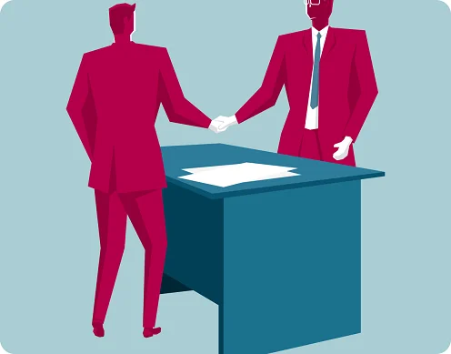 Illustration of business handshake across table